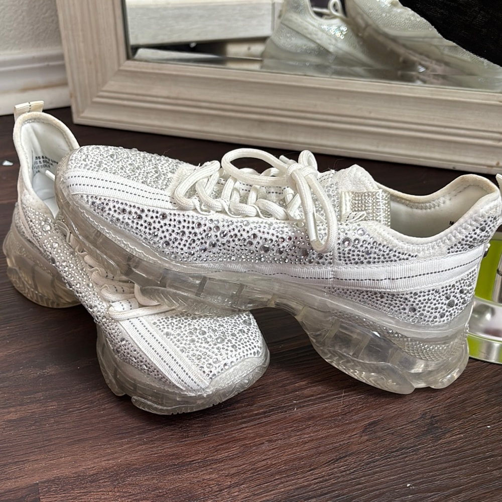 Steve Madden Silver and White Sneakers with Chunky Sole